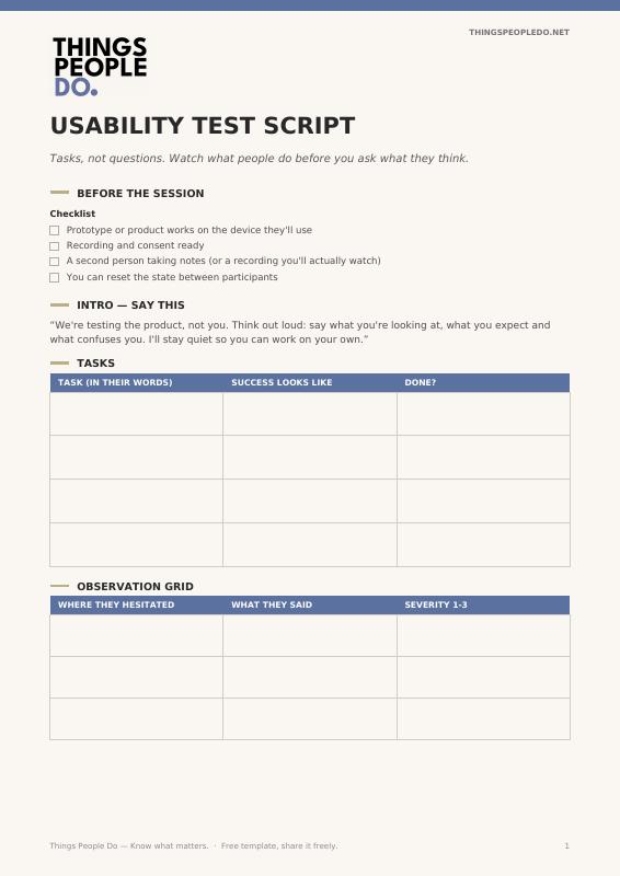 Usability test script preview